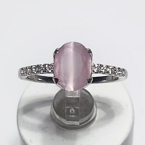 1.75 ct Pink OPAL Sterling Silver Oval Ring size 7.75 New